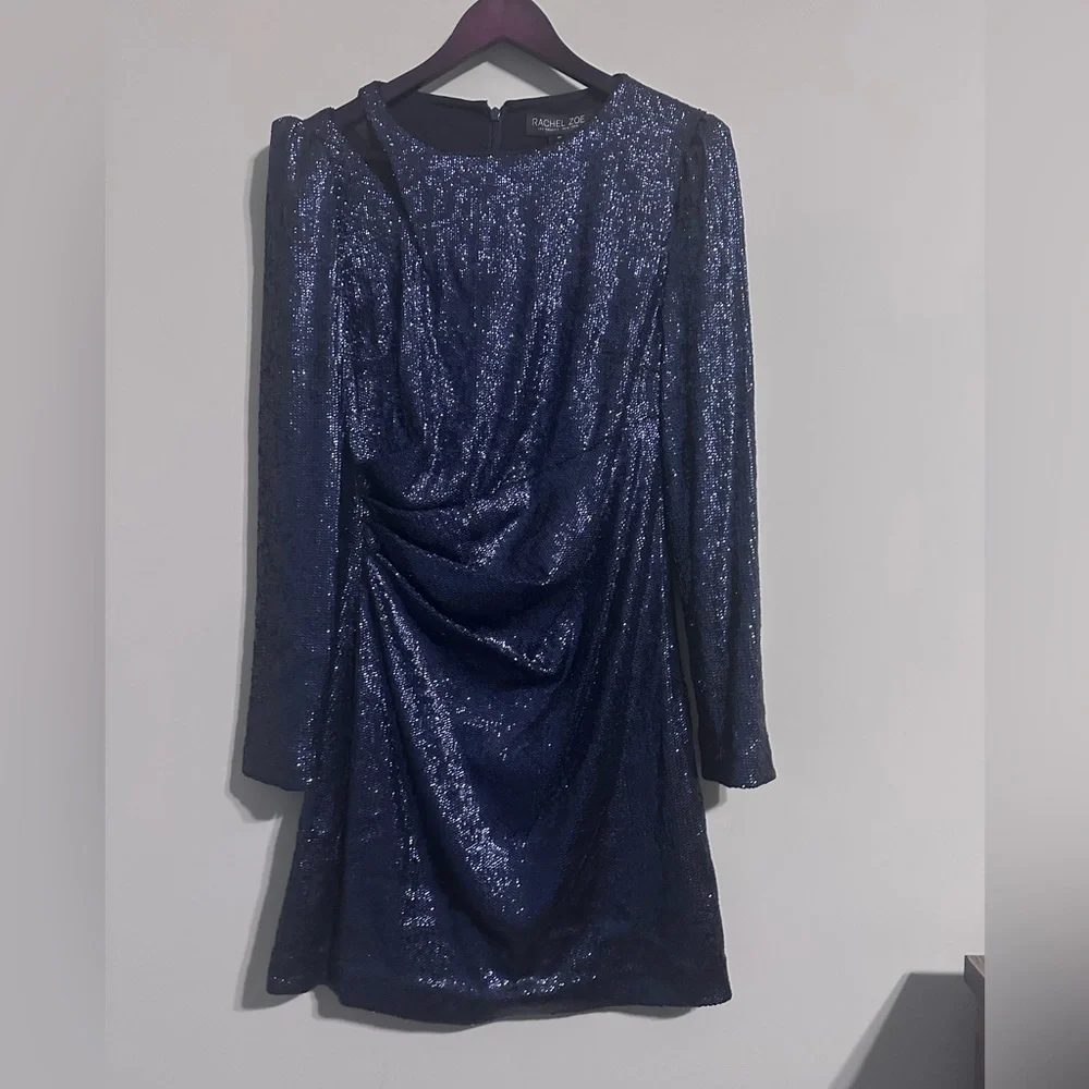 Rachel Zoe Juliette cut out mesh sequined mini dress 10 navy
